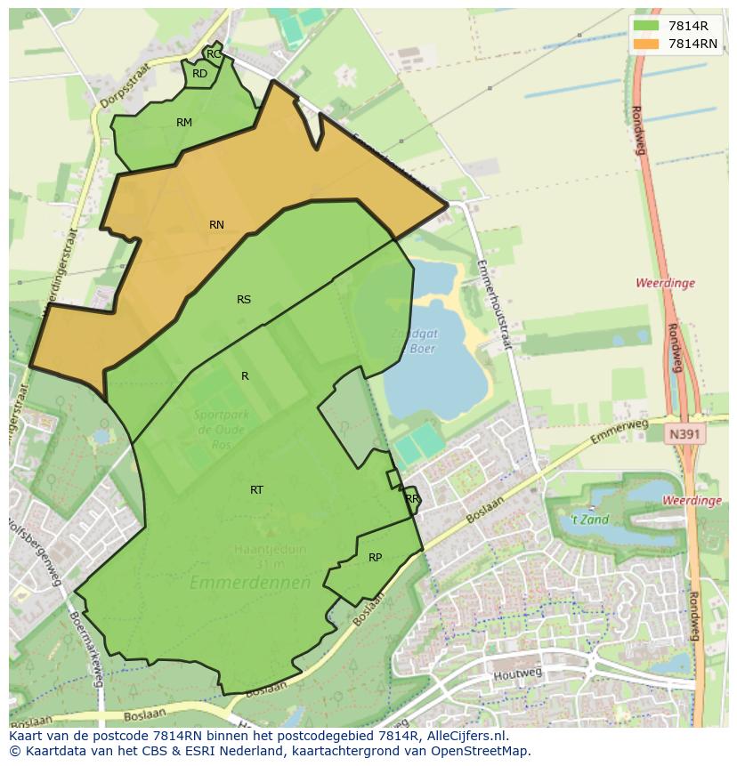Afbeelding van het postcodegebied 7814 RN op de kaart.