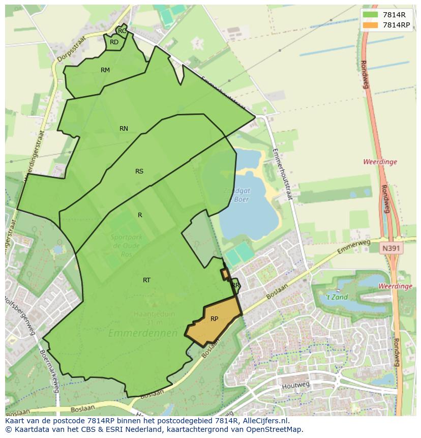 Afbeelding van het postcodegebied 7814 RP op de kaart.