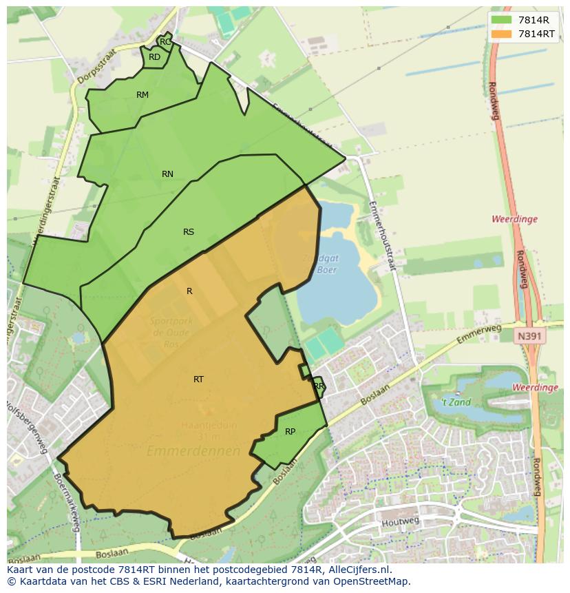 Afbeelding van het postcodegebied 7814 RT op de kaart.