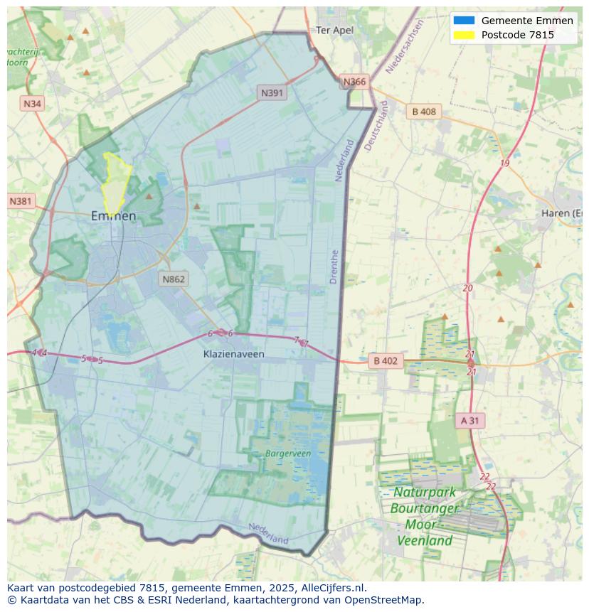 Afbeelding van het postcodegebied 7815 op de kaart.