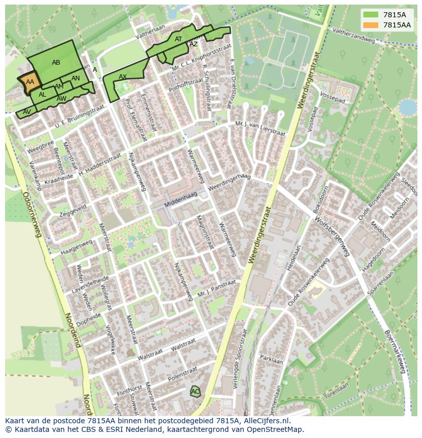 Afbeelding van het postcodegebied 7815 AA op de kaart.