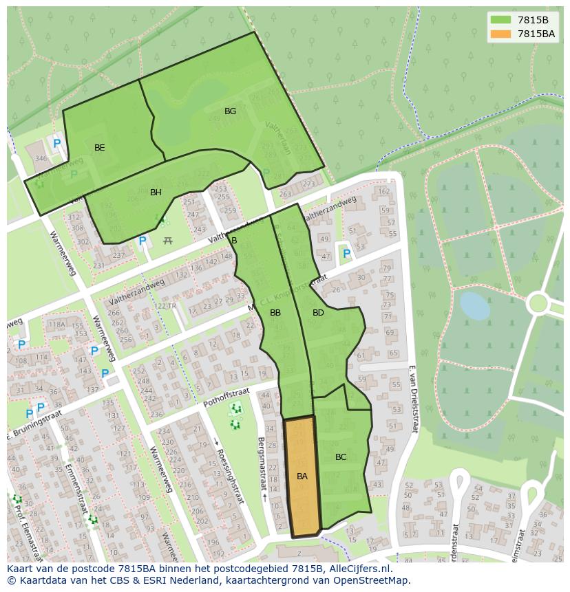 Afbeelding van het postcodegebied 7815 BA op de kaart.