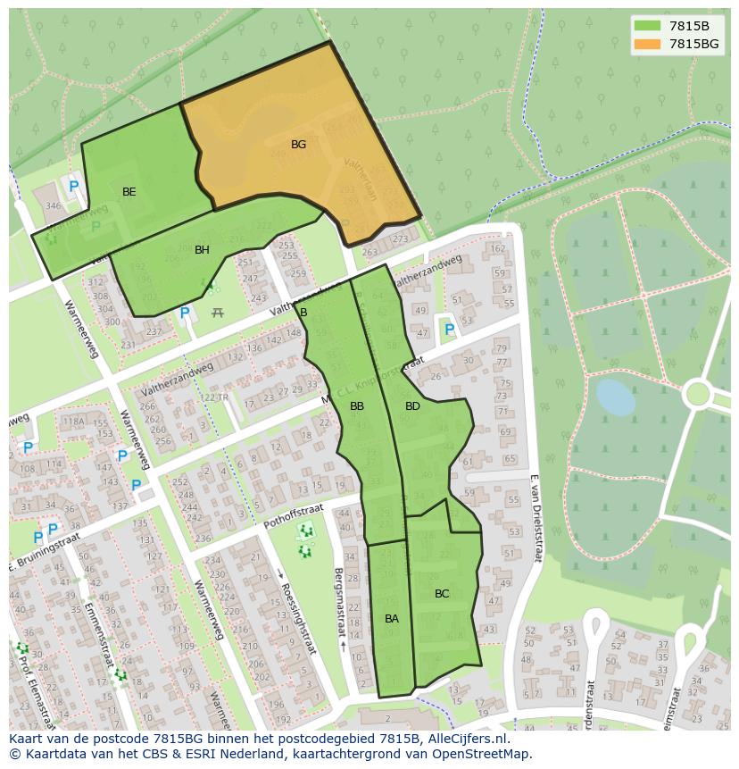 Afbeelding van het postcodegebied 7815 BG op de kaart.