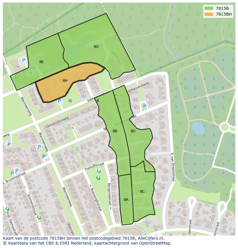 Afbeelding van het postcodegebied 7815 BH op de kaart.