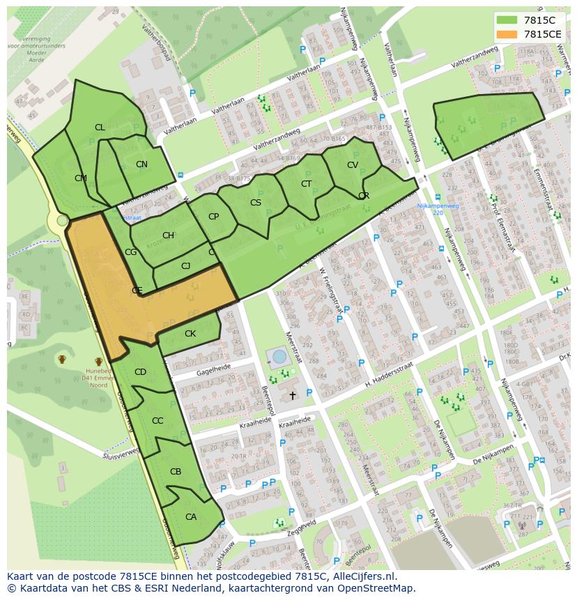 Afbeelding van het postcodegebied 7815 CE op de kaart.