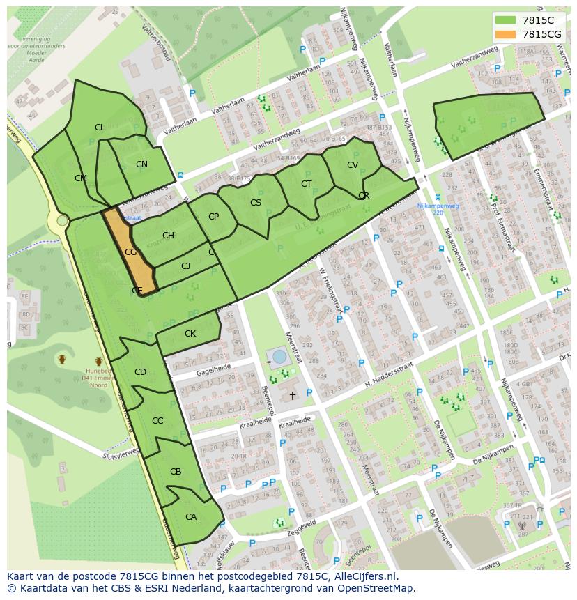Afbeelding van het postcodegebied 7815 CG op de kaart.
