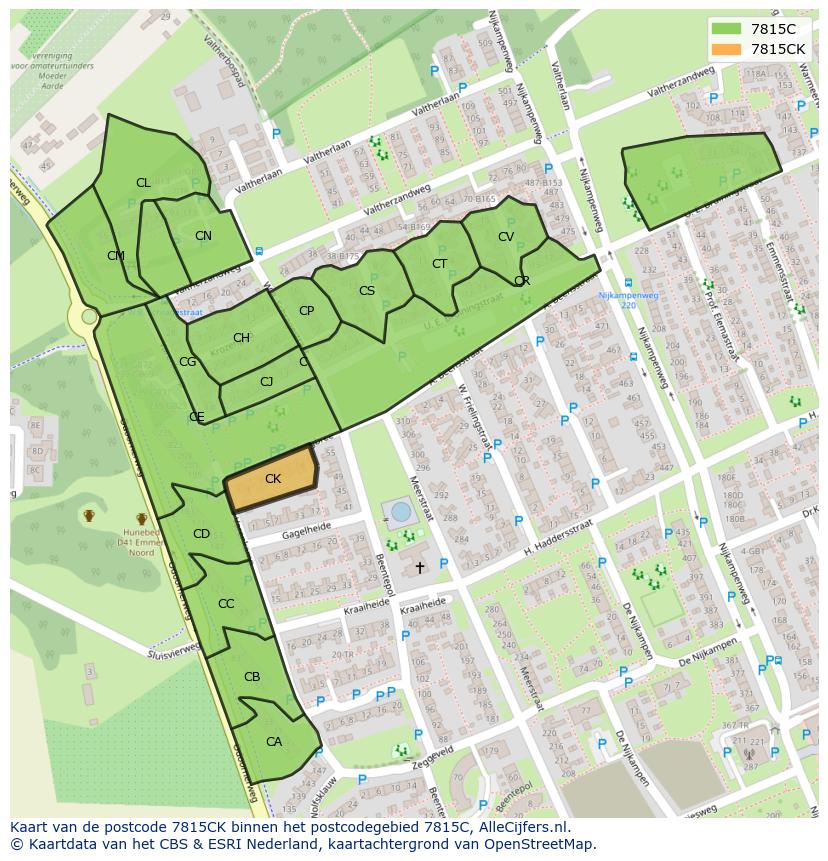 Afbeelding van het postcodegebied 7815 CK op de kaart.