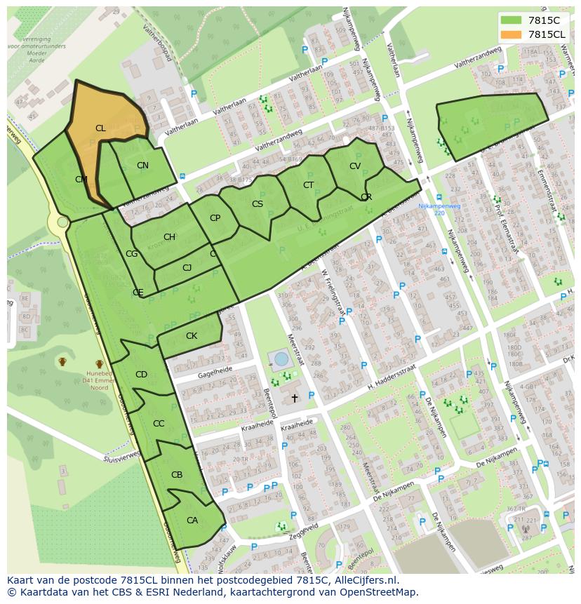 Afbeelding van het postcodegebied 7815 CL op de kaart.
