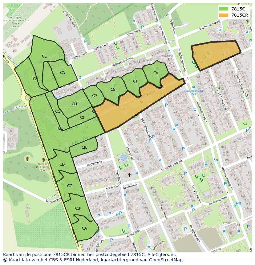 Afbeelding van het postcodegebied 7815 CR op de kaart.