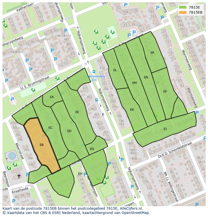 Afbeelding van het postcodegebied 7815 EB op de kaart.