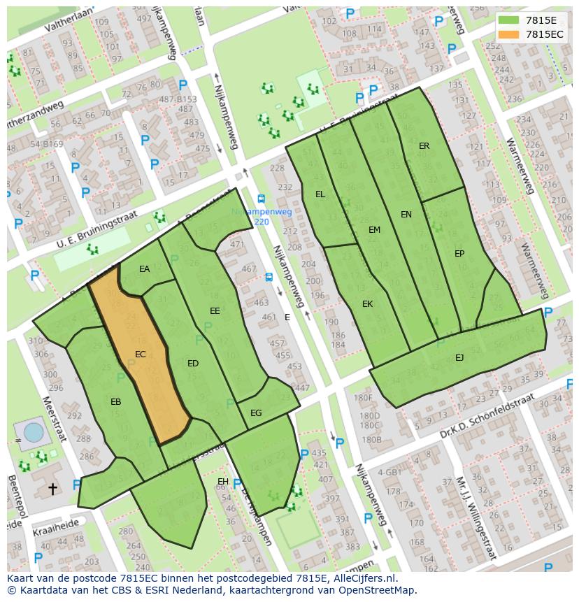 Afbeelding van het postcodegebied 7815 EC op de kaart.