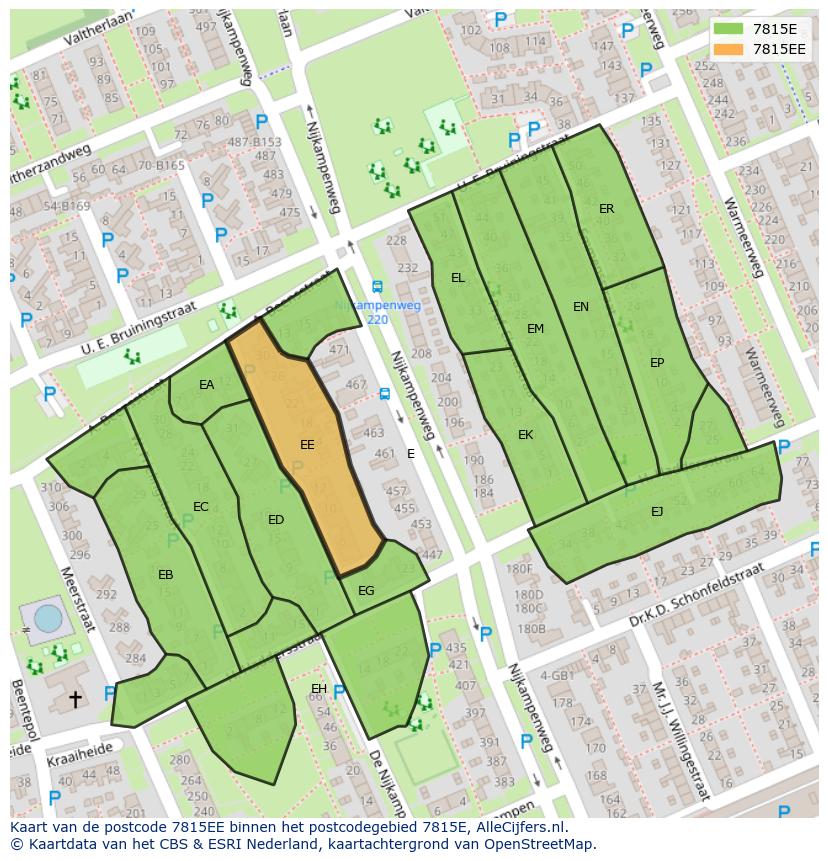 Afbeelding van het postcodegebied 7815 EE op de kaart.
