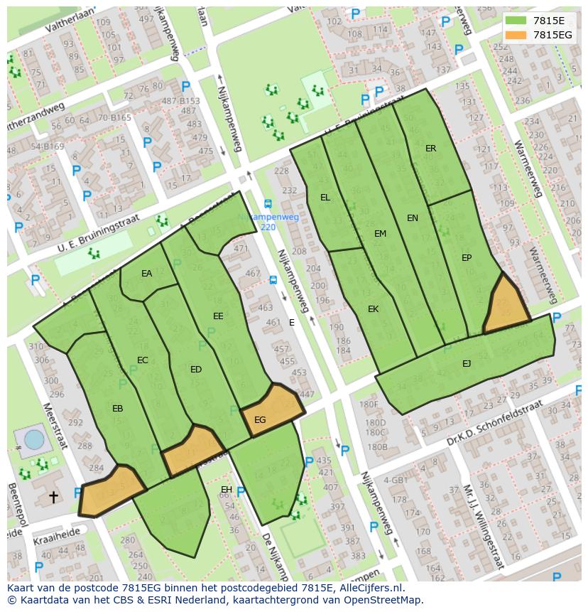 Afbeelding van het postcodegebied 7815 EG op de kaart.