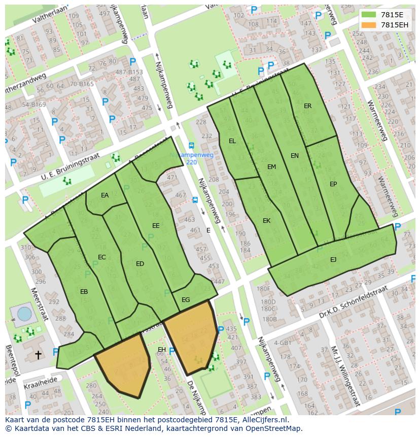 Afbeelding van het postcodegebied 7815 EH op de kaart.