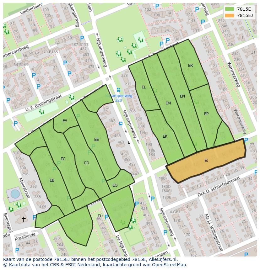 Afbeelding van het postcodegebied 7815 EJ op de kaart.