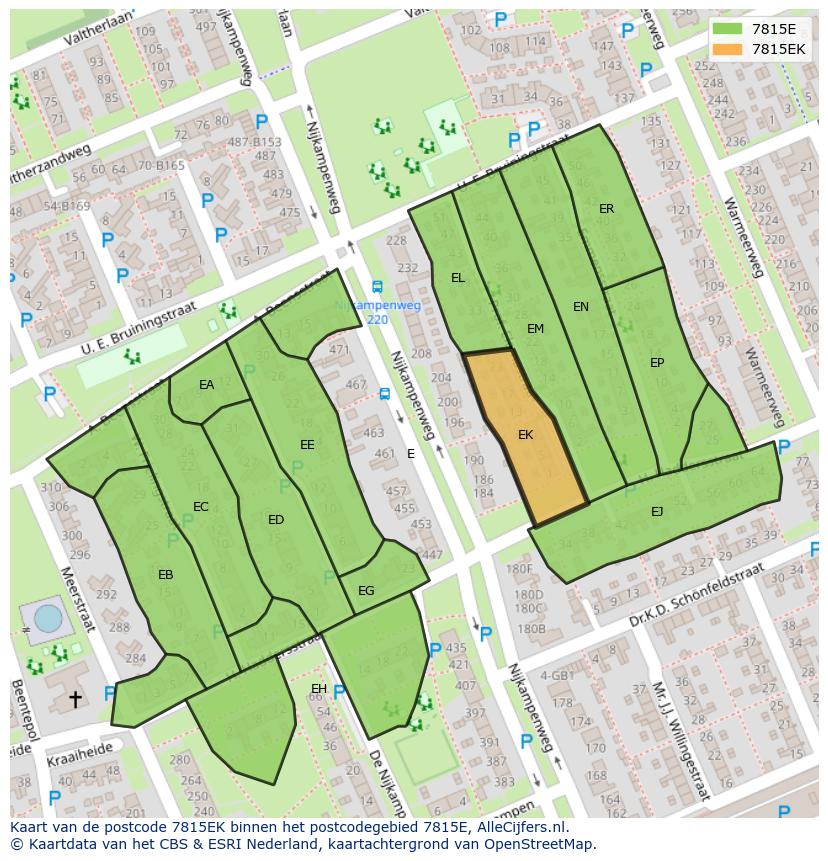 Afbeelding van het postcodegebied 7815 EK op de kaart.