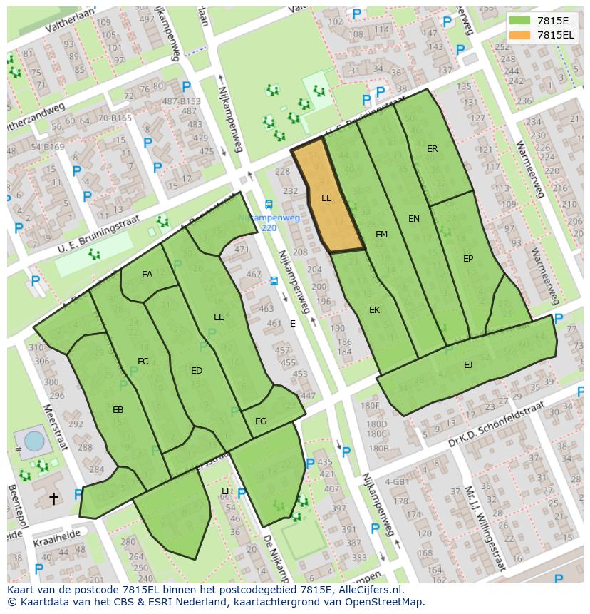 Afbeelding van het postcodegebied 7815 EL op de kaart.