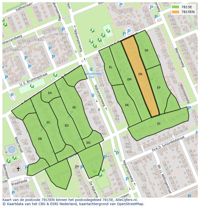 Afbeelding van het postcodegebied 7815 EN op de kaart.