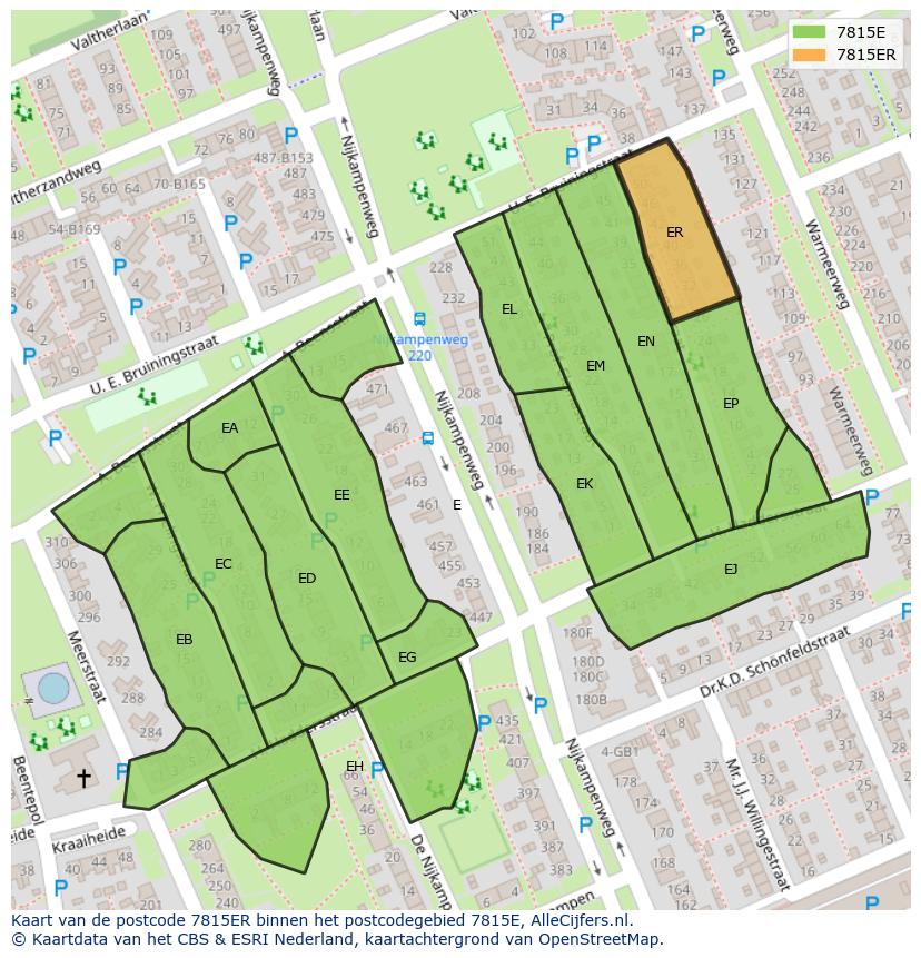 Afbeelding van het postcodegebied 7815 ER op de kaart.