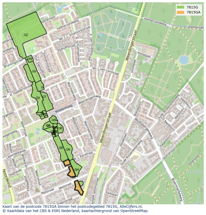 Afbeelding van het postcodegebied 7815 GA op de kaart.