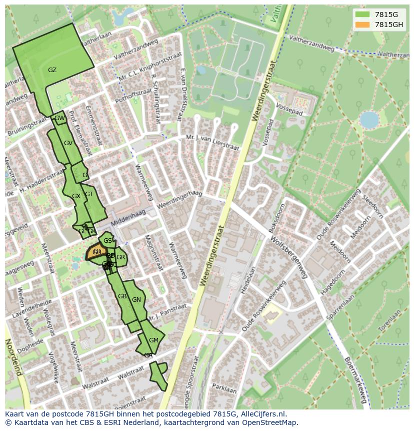 Afbeelding van het postcodegebied 7815 GH op de kaart.