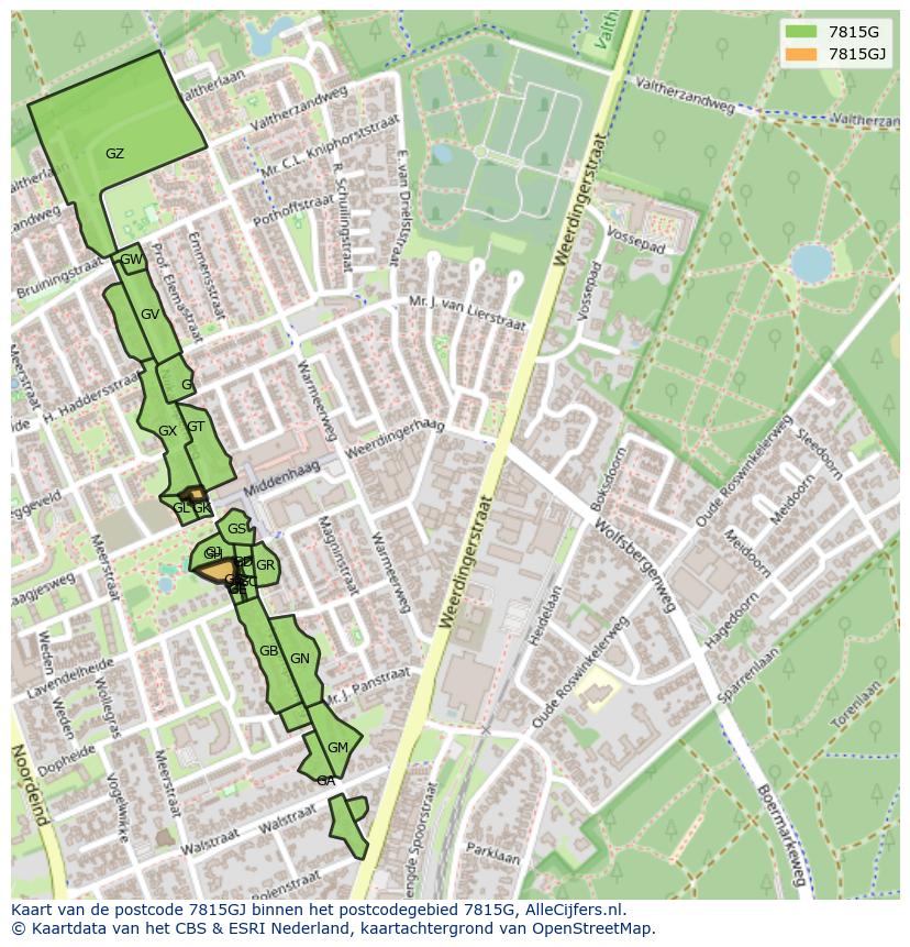 Afbeelding van het postcodegebied 7815 GJ op de kaart.