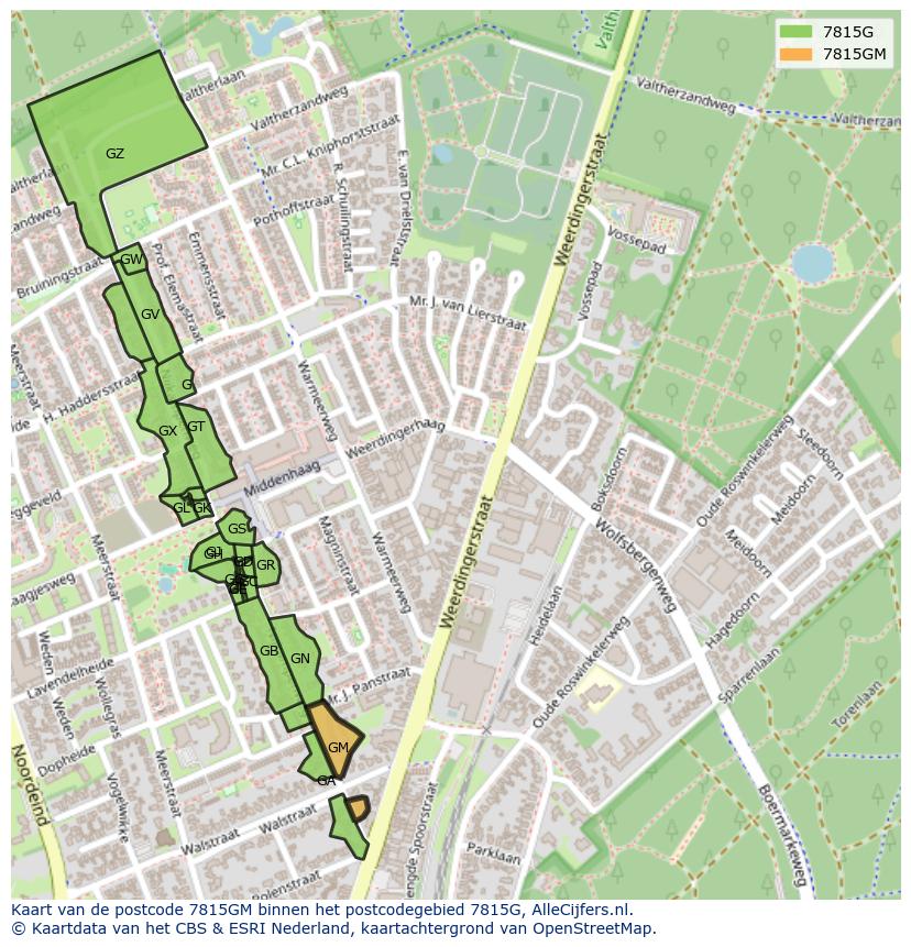 Afbeelding van het postcodegebied 7815 GM op de kaart.