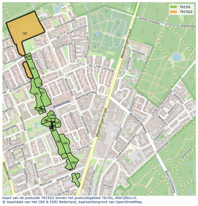 Afbeelding van het postcodegebied 7815 GZ op de kaart.