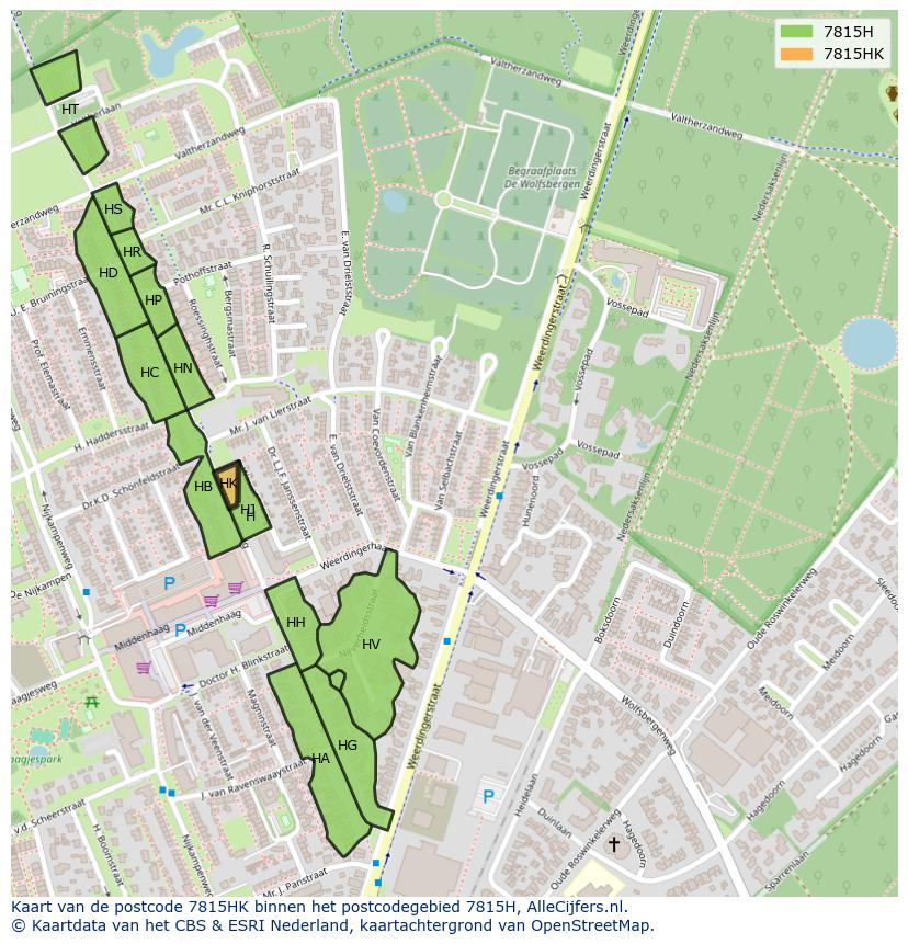 Afbeelding van het postcodegebied 7815 HK op de kaart.