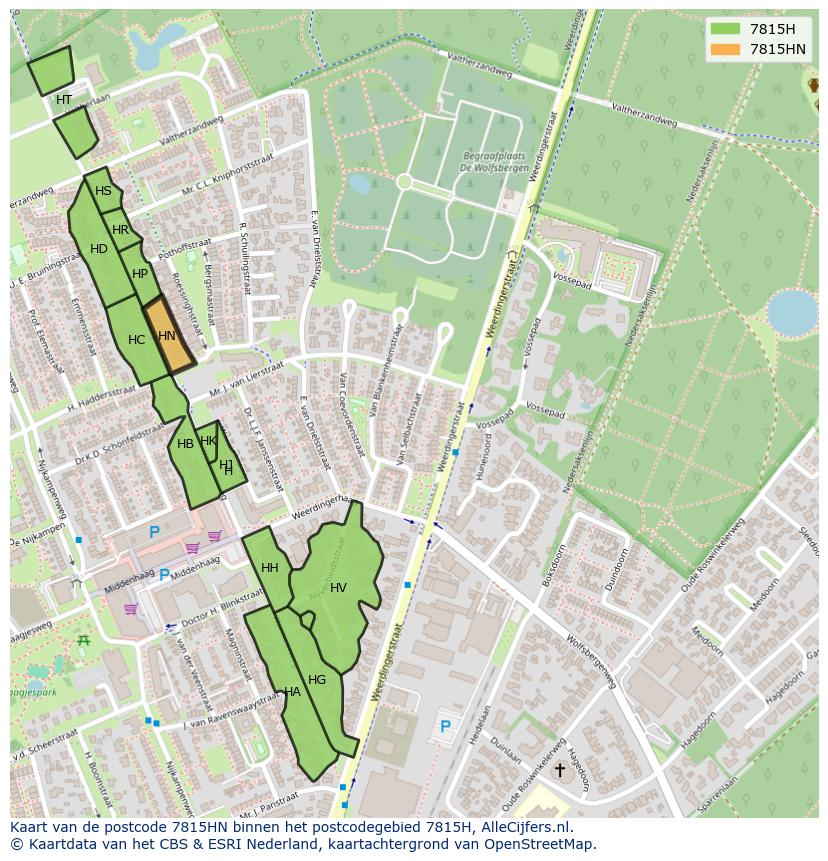 Afbeelding van het postcodegebied 7815 HN op de kaart.