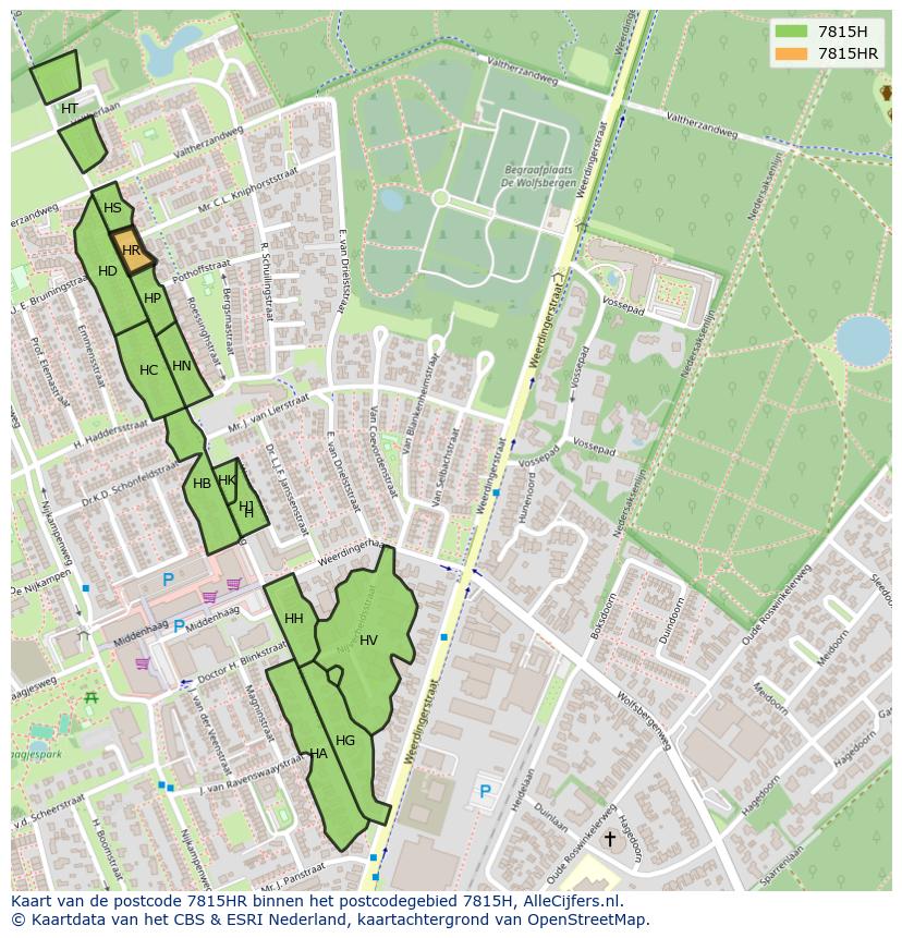 Afbeelding van het postcodegebied 7815 HR op de kaart.