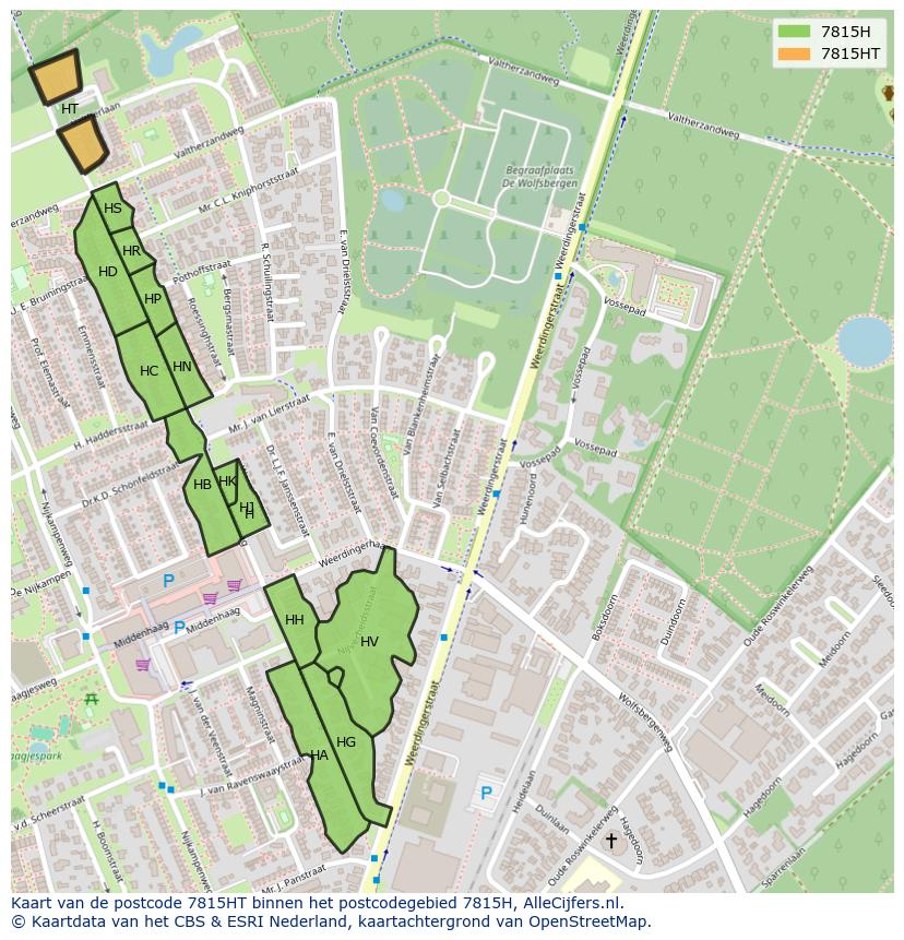 Afbeelding van het postcodegebied 7815 HT op de kaart.