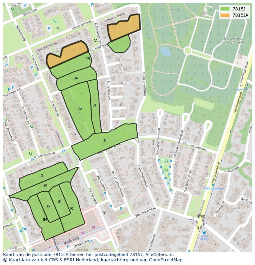 Afbeelding van het postcodegebied 7815 JA op de kaart.