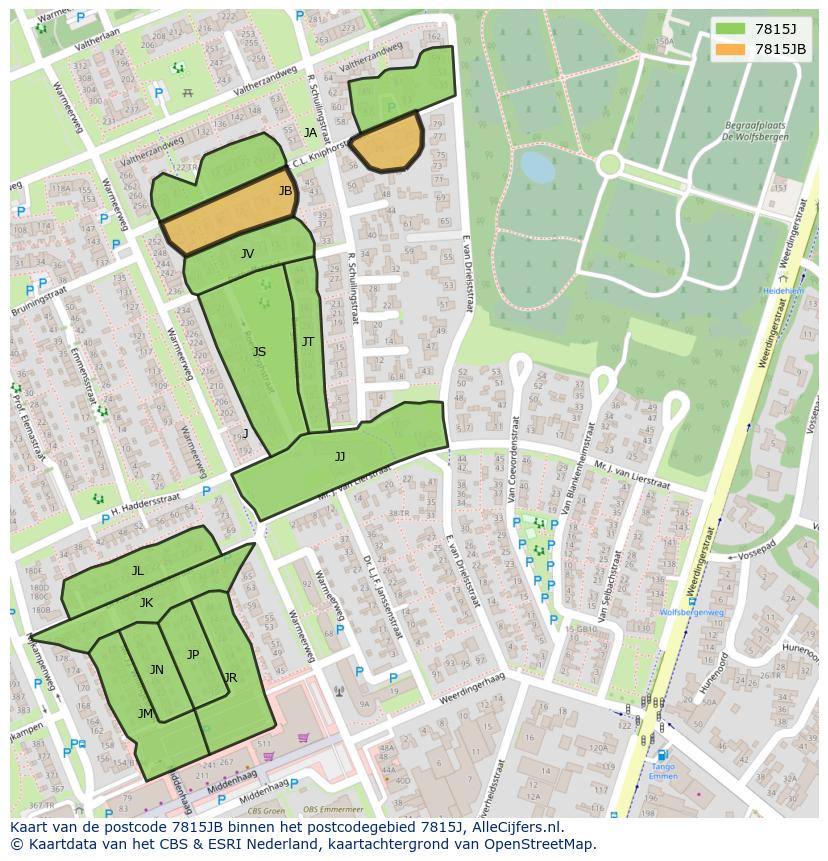 Afbeelding van het postcodegebied 7815 JB op de kaart.