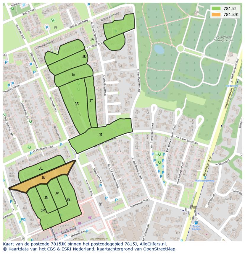 Afbeelding van het postcodegebied 7815 JK op de kaart.