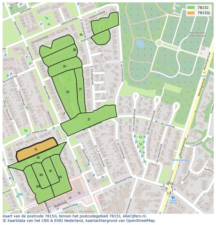 Afbeelding van het postcodegebied 7815 JL op de kaart.