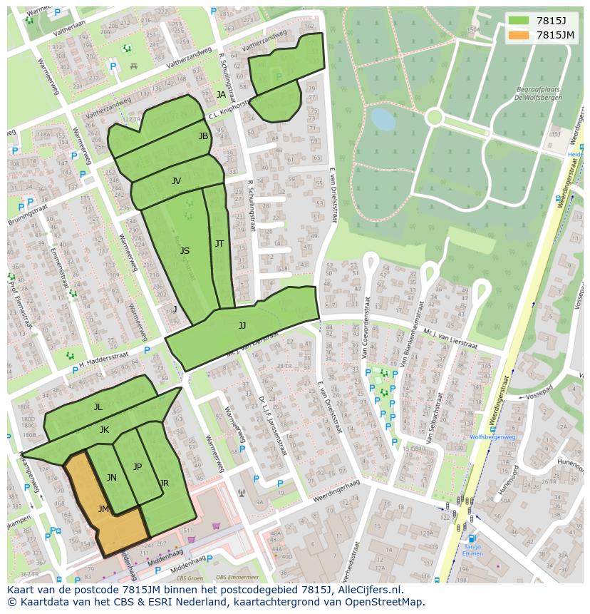 Afbeelding van het postcodegebied 7815 JM op de kaart.