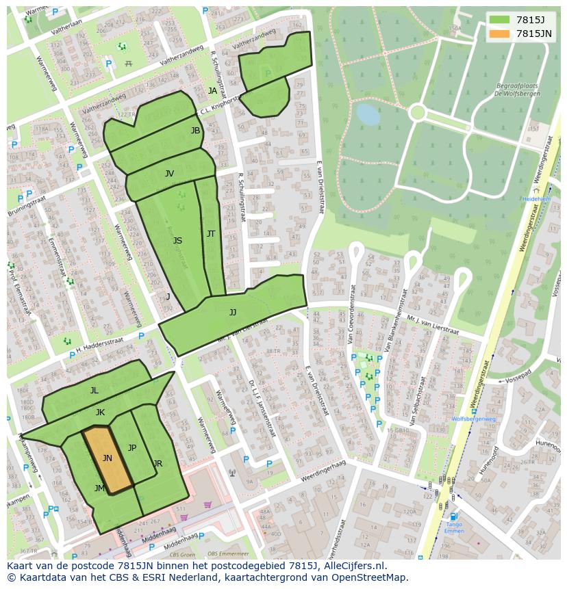 Afbeelding van het postcodegebied 7815 JN op de kaart.