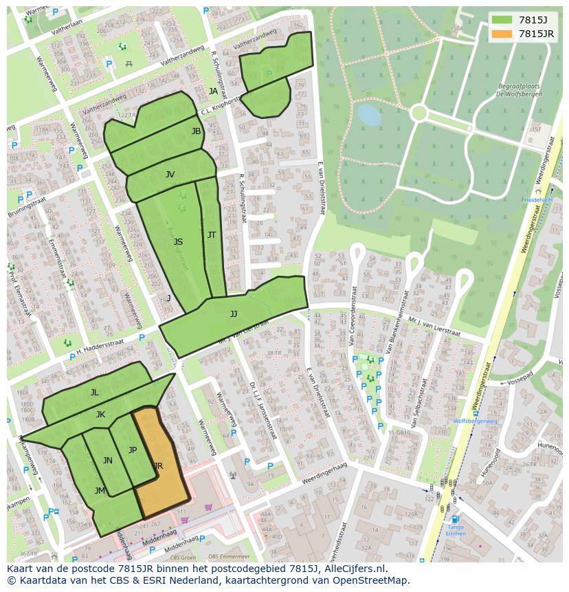 Afbeelding van het postcodegebied 7815 JR op de kaart.