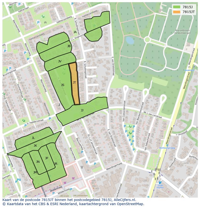 Afbeelding van het postcodegebied 7815 JT op de kaart.