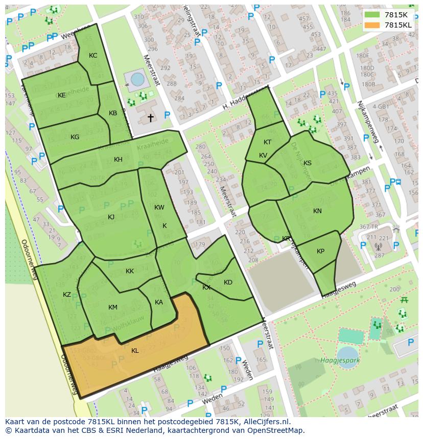 Afbeelding van het postcodegebied 7815 KL op de kaart.
