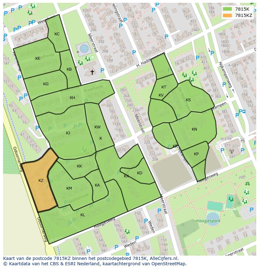 Afbeelding van het postcodegebied 7815 KZ op de kaart.