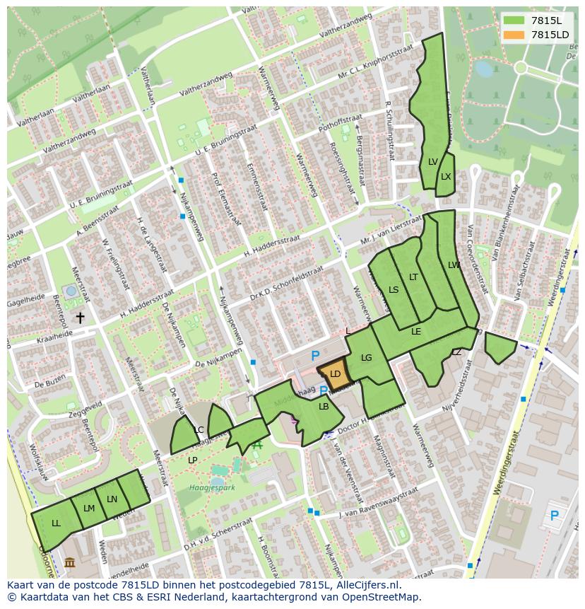 Afbeelding van het postcodegebied 7815 LD op de kaart.