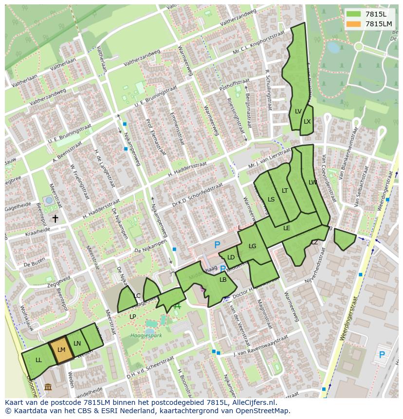 Afbeelding van het postcodegebied 7815 LM op de kaart.