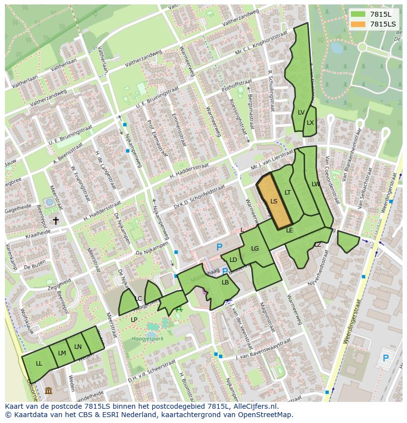 Afbeelding van het postcodegebied 7815 LS op de kaart.