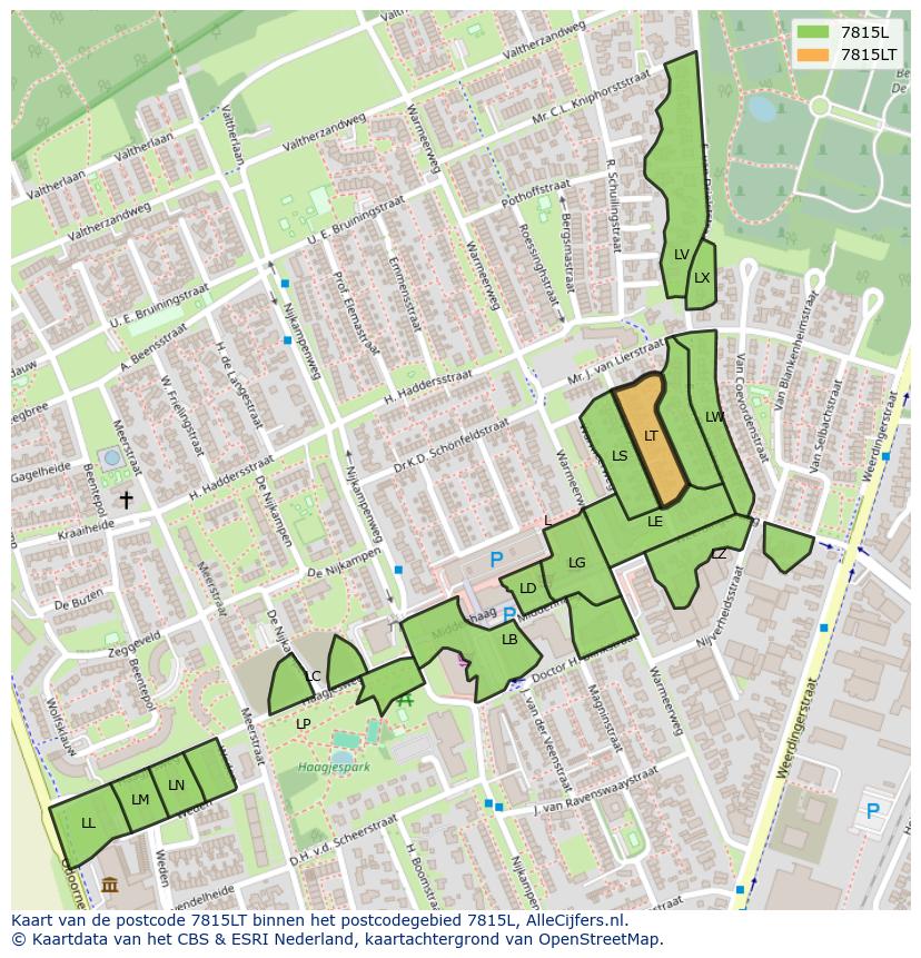 Afbeelding van het postcodegebied 7815 LT op de kaart.