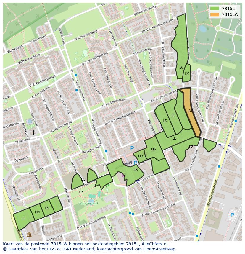 Afbeelding van het postcodegebied 7815 LW op de kaart.