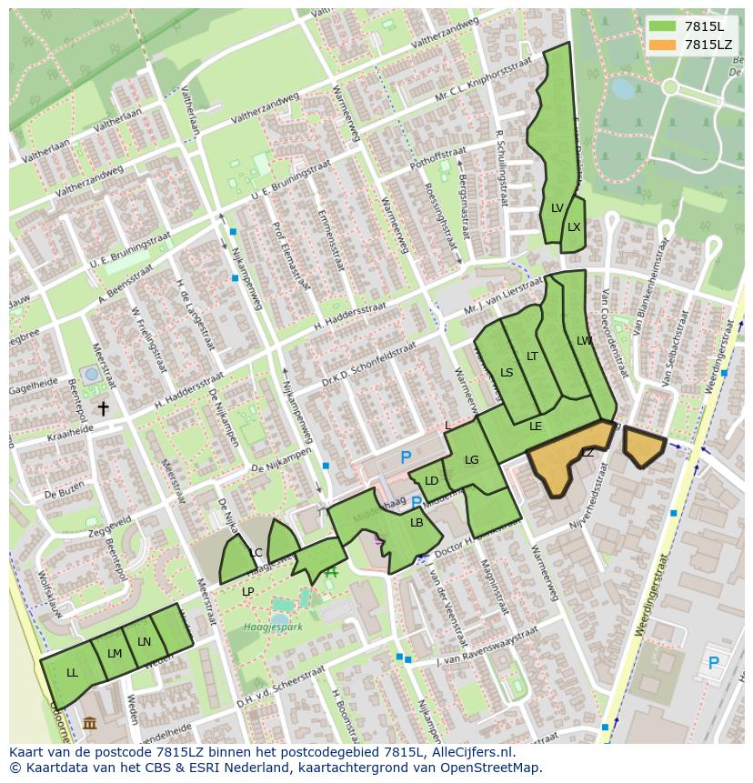 Afbeelding van het postcodegebied 7815 LZ op de kaart.