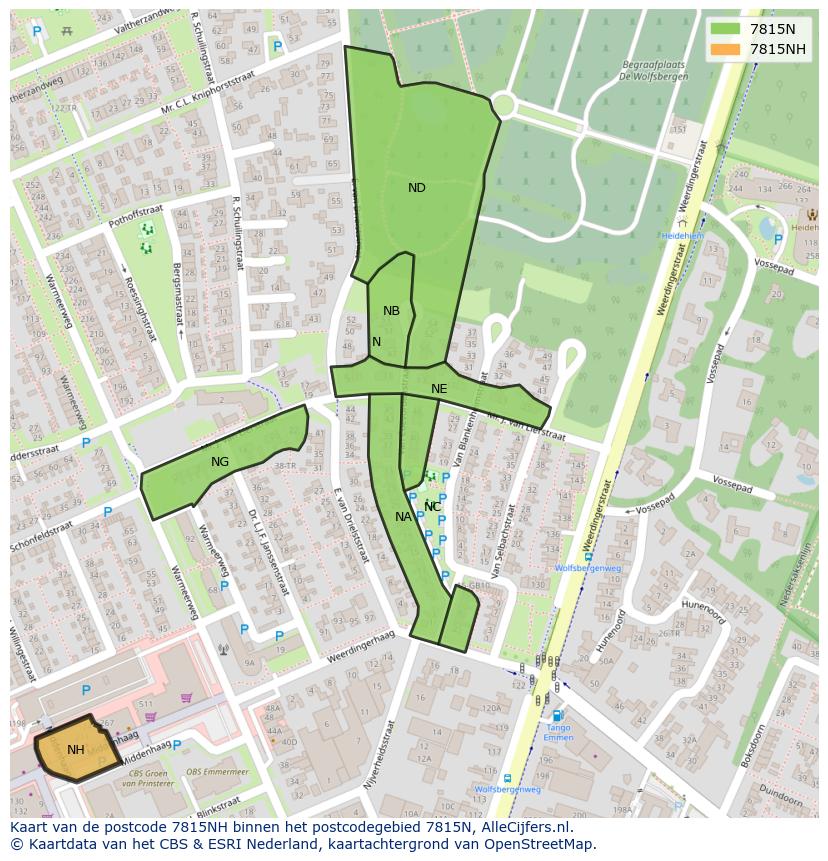 Afbeelding van het postcodegebied 7815 NH op de kaart.