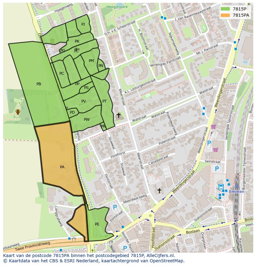 Afbeelding van het postcodegebied 7815 PA op de kaart.